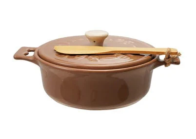 Stoneware Brie Baker with Bamboo Spreader, Pink main image 0