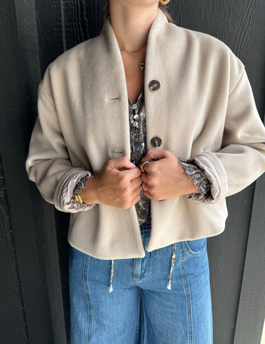 ジャケット・アウター GRAY THEREDTHREAD OVER TWEED ZIP JACKET THEREDTHREAD / ザレッドスレッド】S over tweed zip jacket