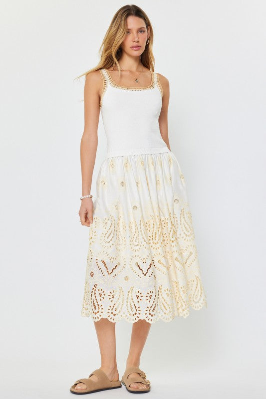 Eyelet Sweater Combo Midi Dress