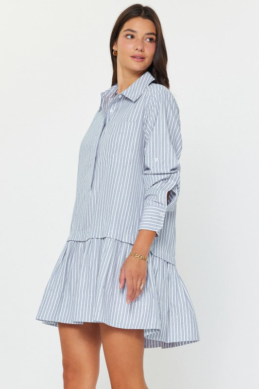 Striped Rhinestone Mini Shirt Dress – THREAD Striped Rhinestone Mini Shirt Dress – THREAD