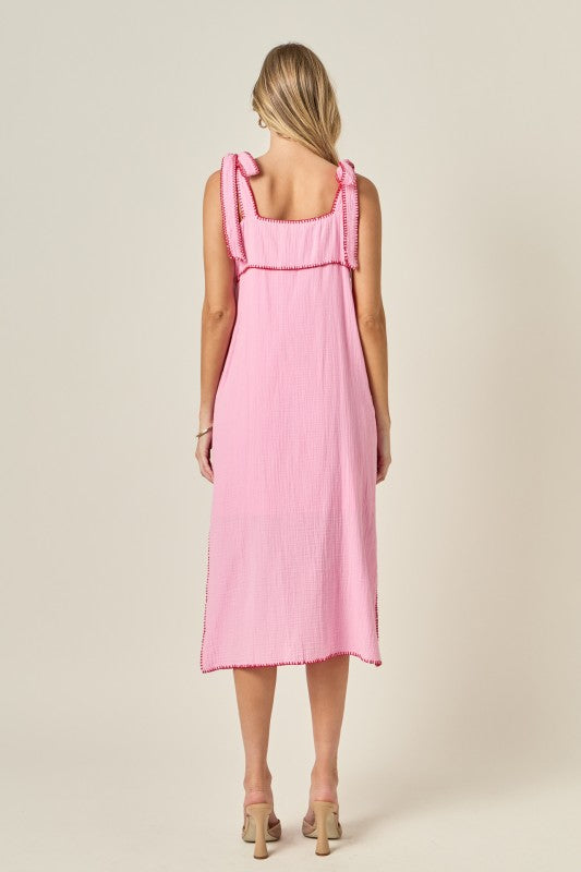 English Factory - Aria Tropical Embroidered Midi Dress PINK/RED / S